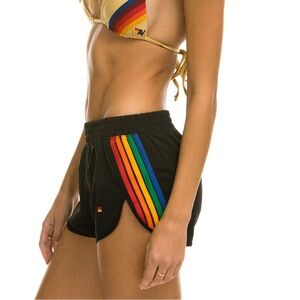 AVIATOR NATION—WOMEN'S 5 STRIPE FLEX BOARD SHORTS - BLACK // RAINBOW